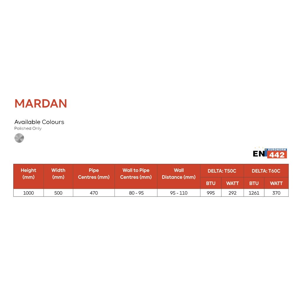 Mardan 500*1000 Polished Stainless Steel Radiator