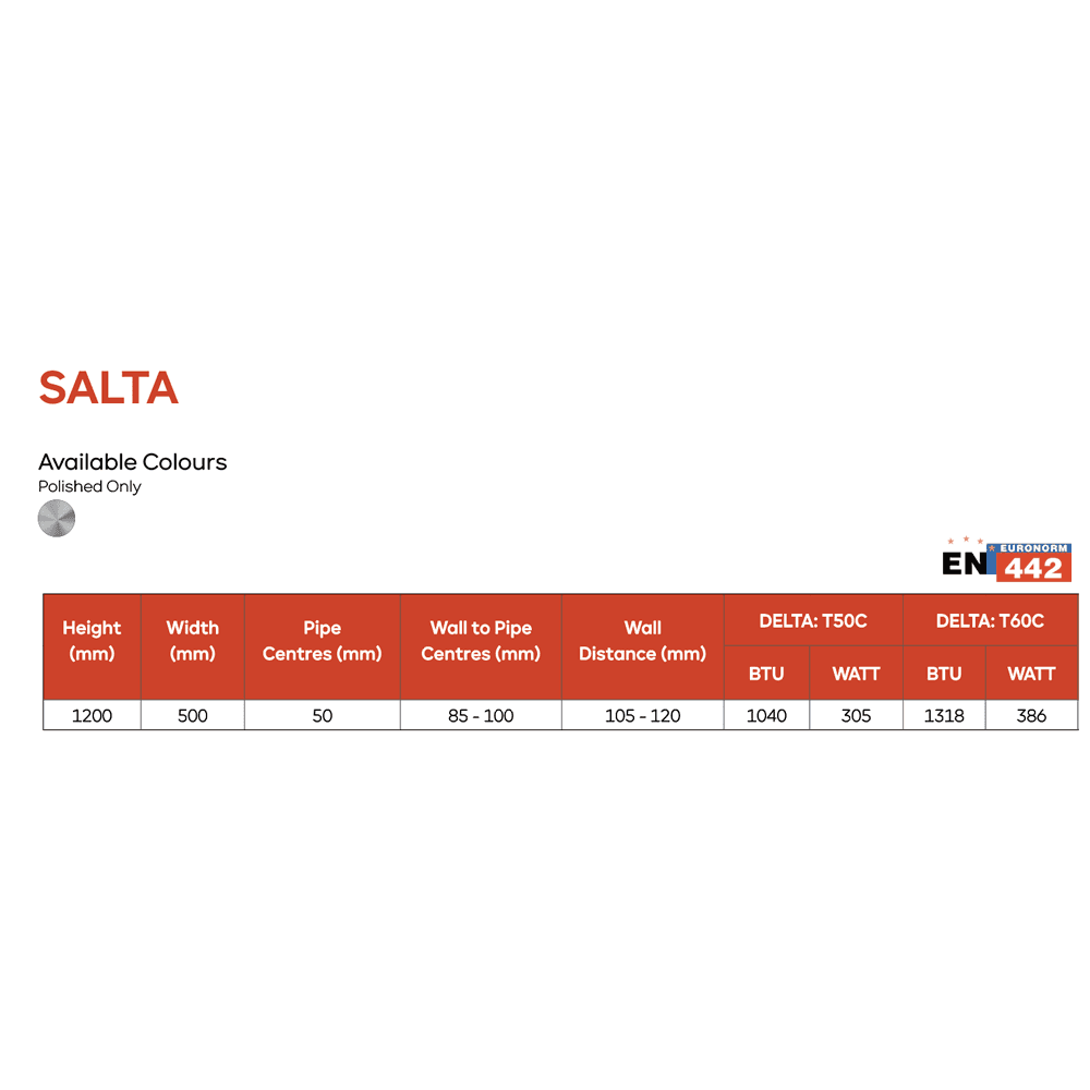 Salta 500*1200 Polished Stainless Steel Radiator