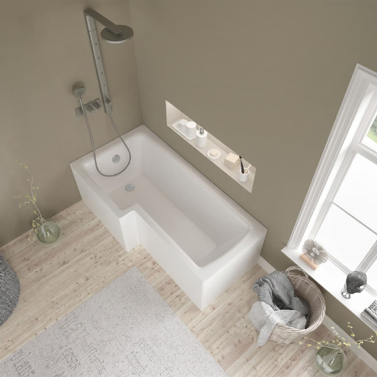 L Shaped 1700 Acrylic Shower Bath Left Handed