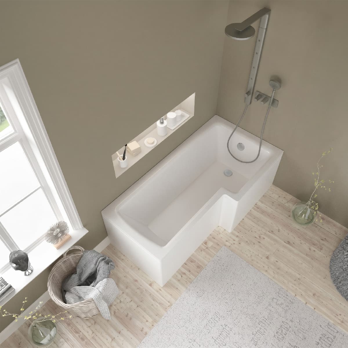 L Shaped 1700 Acrylic Shower Bath Right Handed