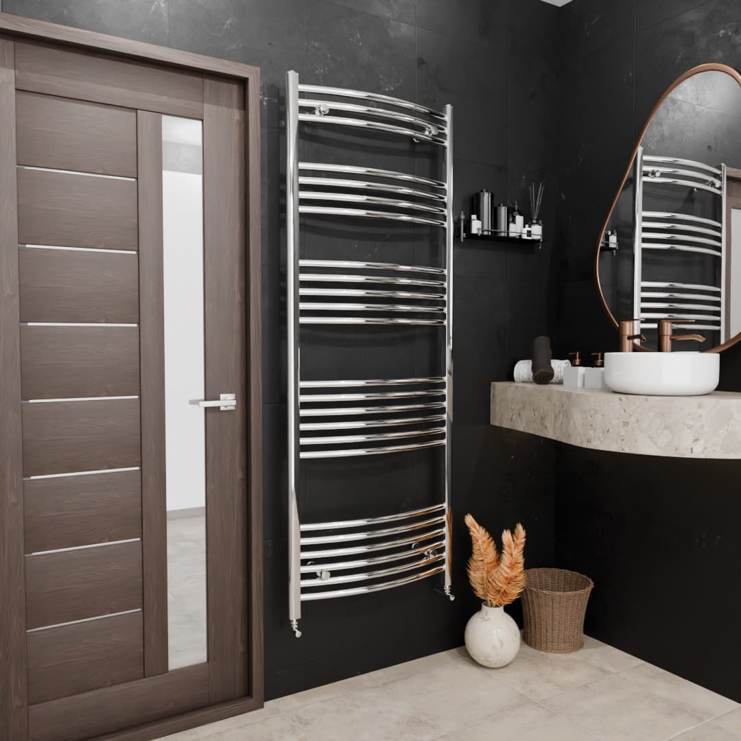Pozo Towel Warmer Curved 600x1600 CHROME