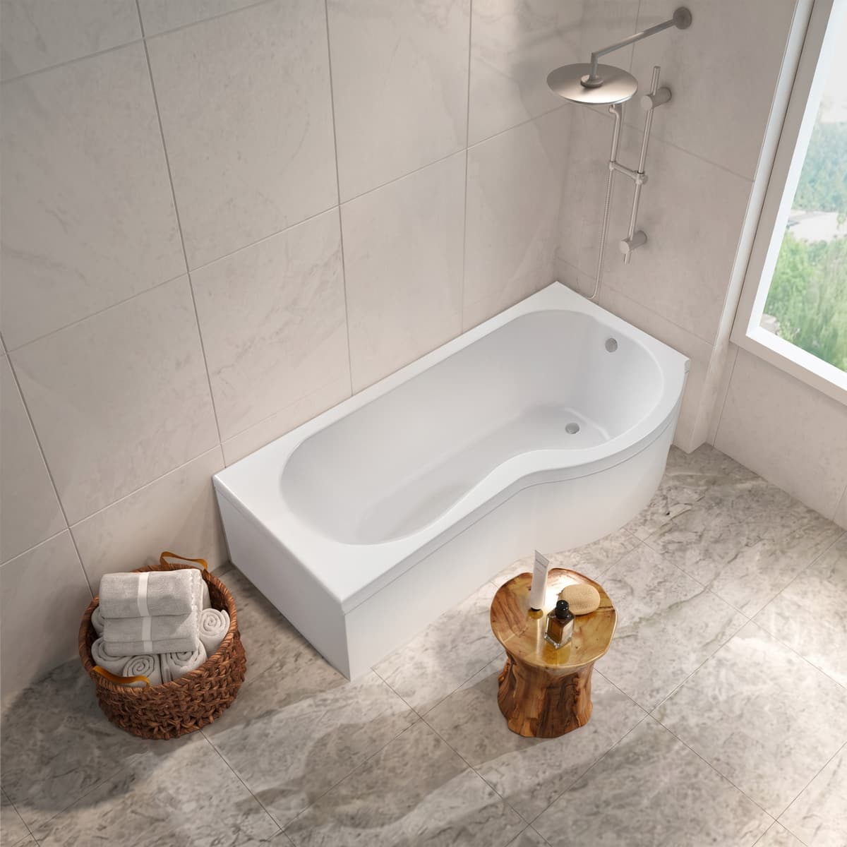 P Shaped 1700 Acrylic Shower Bath Left Handed