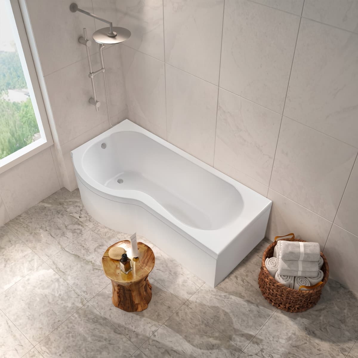 P Shaped 1500 Acrylic Shower Bath Right Handed